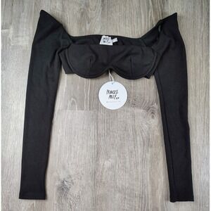 NWT Princess Polly Becca Long Sleeve Crop Top Black Size US 2 Streetwear